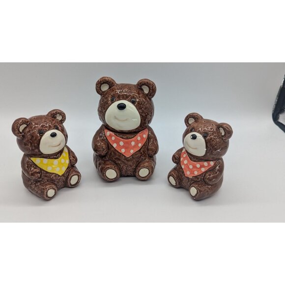 Otagiri Bears Salt and Pepper Shakers and Big Bear Sugar or Jam Jar Container - Picture 16 of 16